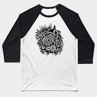 Floral A in Black and White Baseball T-Shirt